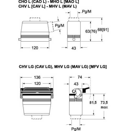 Custodia mobile, serie C-TYPE, con 2 piolini, ingresso cavo verticale Pg21, grandezza